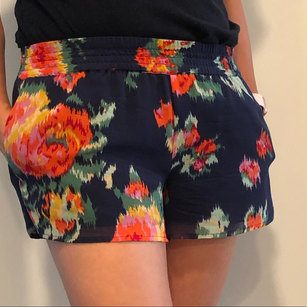 Floral printed silk shorts by Joie